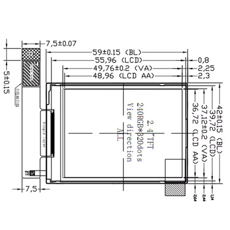 หน้าจอสี SPI LCD ขนาด2.4นิ้วที่ชาร์จแบบ full View ขนาด14P Q6 SC608 M6D X6X8