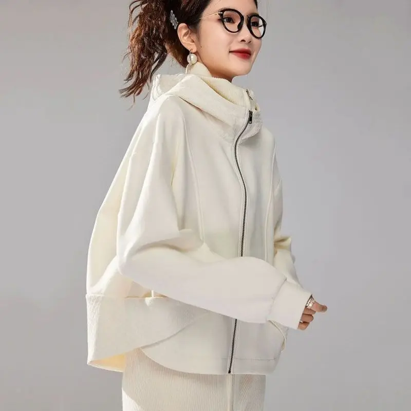 Women Double Layer Hooded Zip Up Sweatshirt Jacket Long Sleeve Pockets Outerwear Solid Casual Autumn Winter Hoodie Coat Women