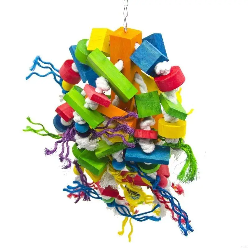 

X6HC Bird Toy Parrot Chewing Blocks Bright Color Cotton Rope Easy to Hang
