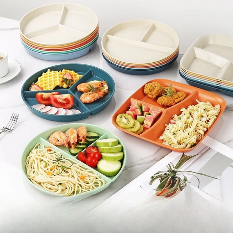 Portion Control Plate Bariatric Control Plate Divided Plate Microwave Safe Wheat Straw Fruit Salad Food Tray Dinner Plate