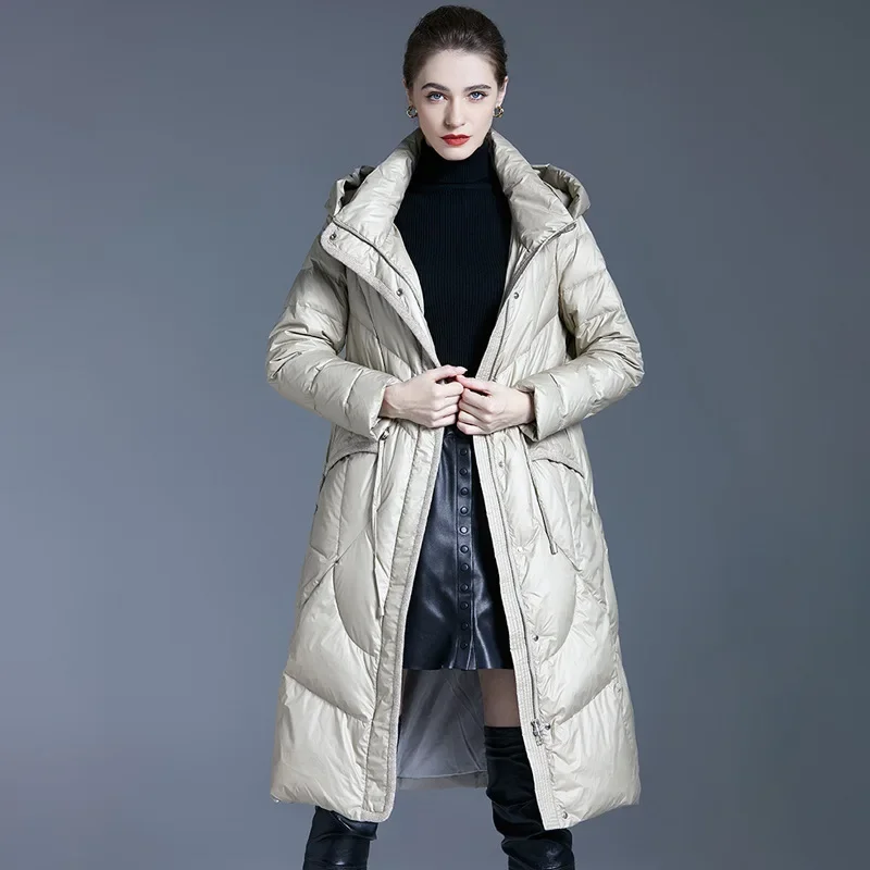 Winter Fashion New Women's Down Jacket Commuting Leisure Windproof Hooded High-end White Duck Down Slim Parkas