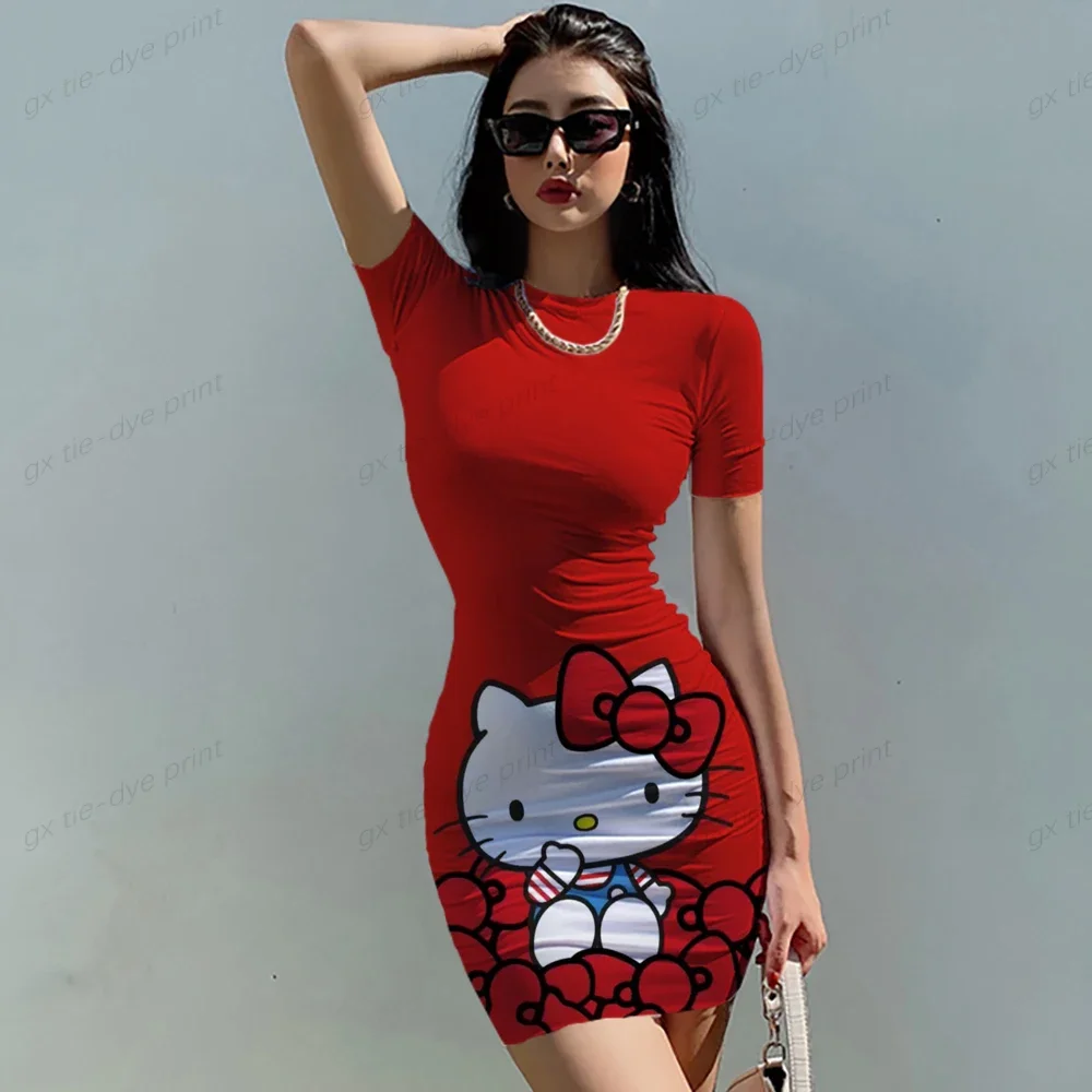 Nieuwe Hot Vestidos Vrouwen Jurk Zomer Sexy Bodycon Jurk Hallo Kitty Printsling Mouwloze Mini Korte Vestido Club Feestjurk