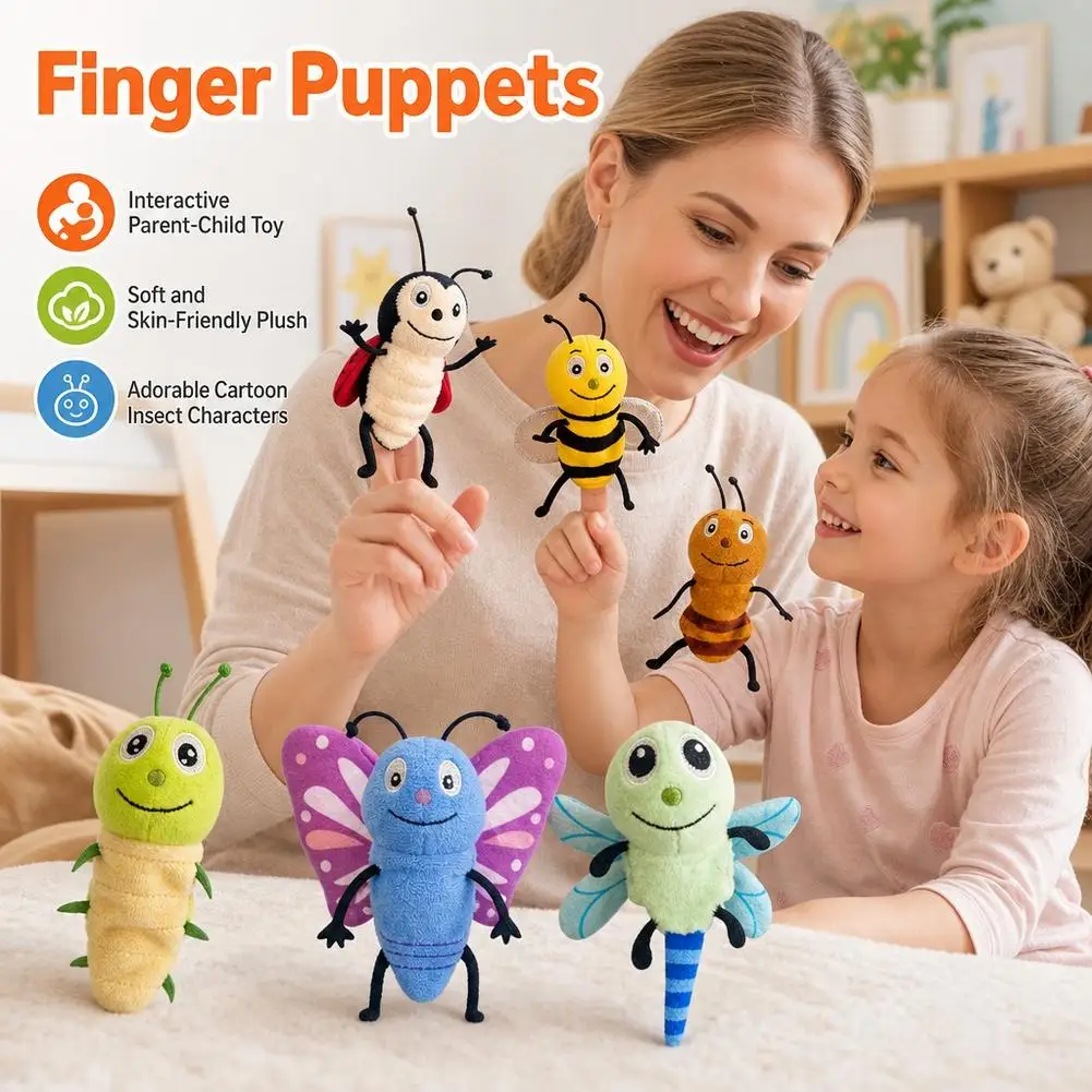 Plush Insect & Animal Finger Toy Straight Hair Parent-Child Interactive Soft Toy for Kids Educational Toy