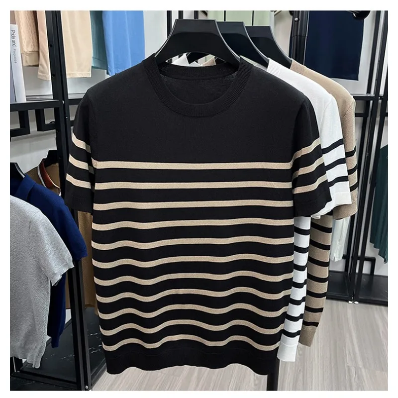 Ice Silk Old Money Style T Shirt For Men Casual Summer Short Sleeve Tee Soft Breathable