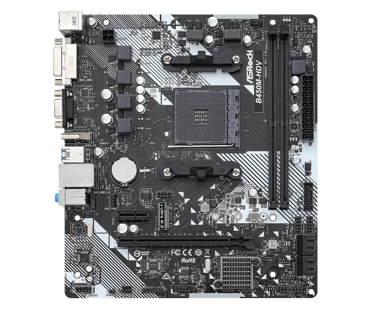 Imagem -02 - Placa-mãe B450 B450m Asrock B450m-hdv R4.0 Am4 Apoio Ryzen 5600 1200 5300g 5900 5700 Processador Central Ddr4 16gb Ultra M.2 Micro Atx