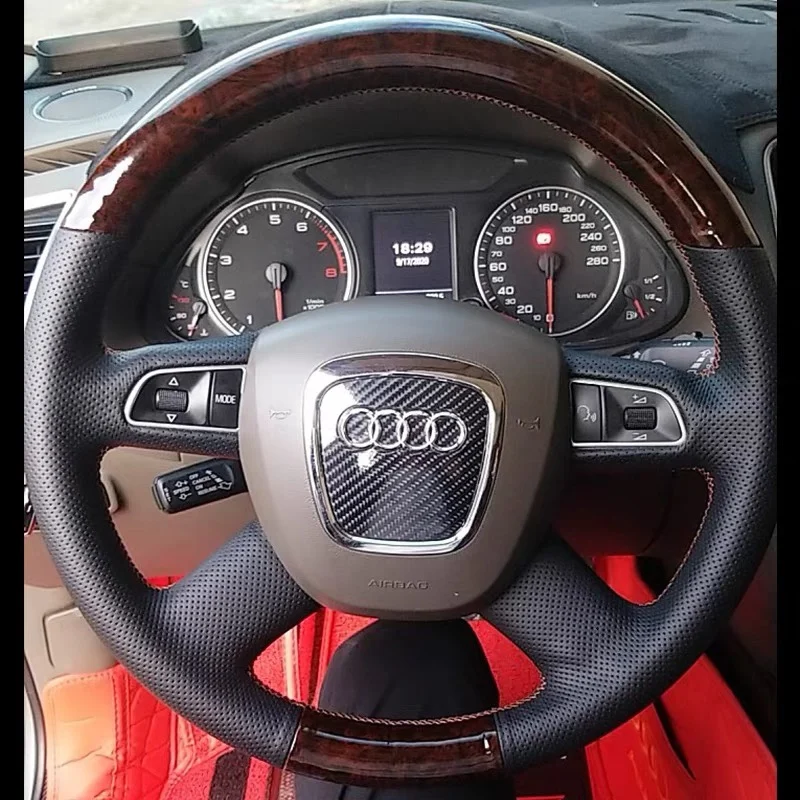 100% Fit For Audi A4 B7 B8 A6 C6 Q5 Q7 2004-2011 Hand-stitched carbon fiber Genuine Leather car steering wheel cover