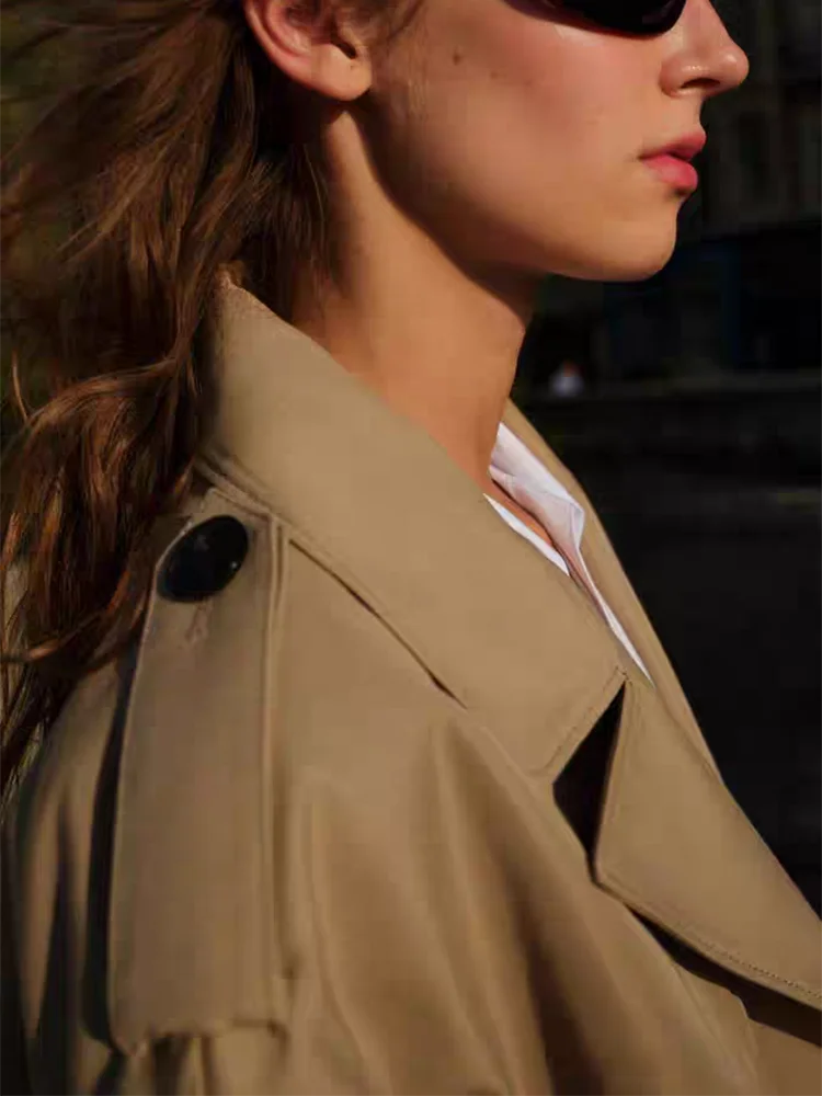 Autumn 2025 New Women's Long Double-breasted Coat with Stand Collar Slit Waist Belt Faionable Ele Ethnic Sle