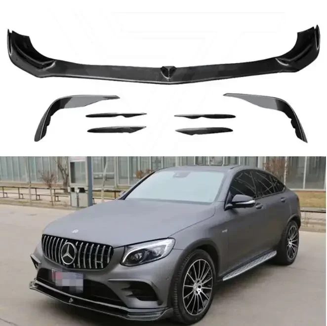 New！ For Benz X253 GLC260 GLC300 Coupe GLC43 AMG 2016-2019 Real Carbon Fiber Front Bumper Splitters Lip Spoiler Fog Lamp Wind Kn