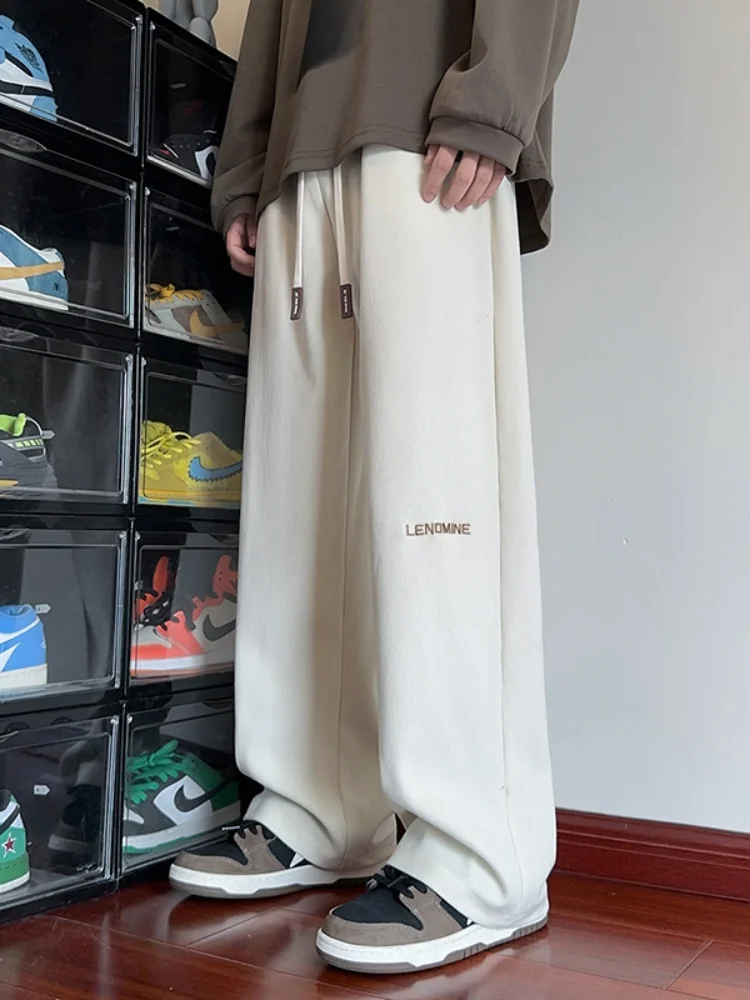 

Мужские широкие брюки с вышивкой, прямого кроя, в стиле хип-хоп, для уличной моды, весна-осень, плотные повседневные брюки