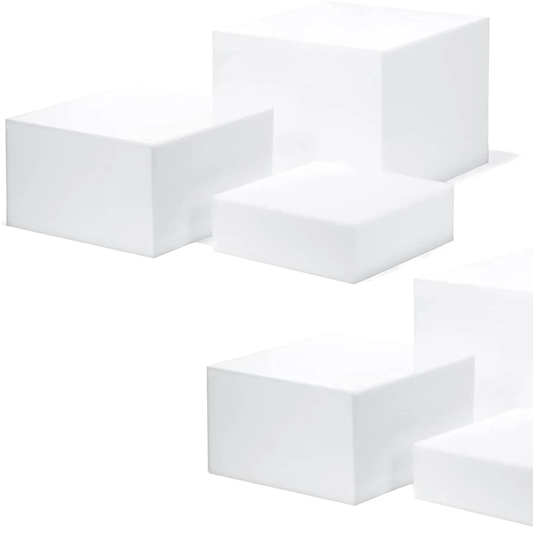 

HQ Glossy White Acrylic Cube Display Racks Eco-Friendly Hollow Bottom Nesting Risers Set of 3 Storage Units Model 2022031401