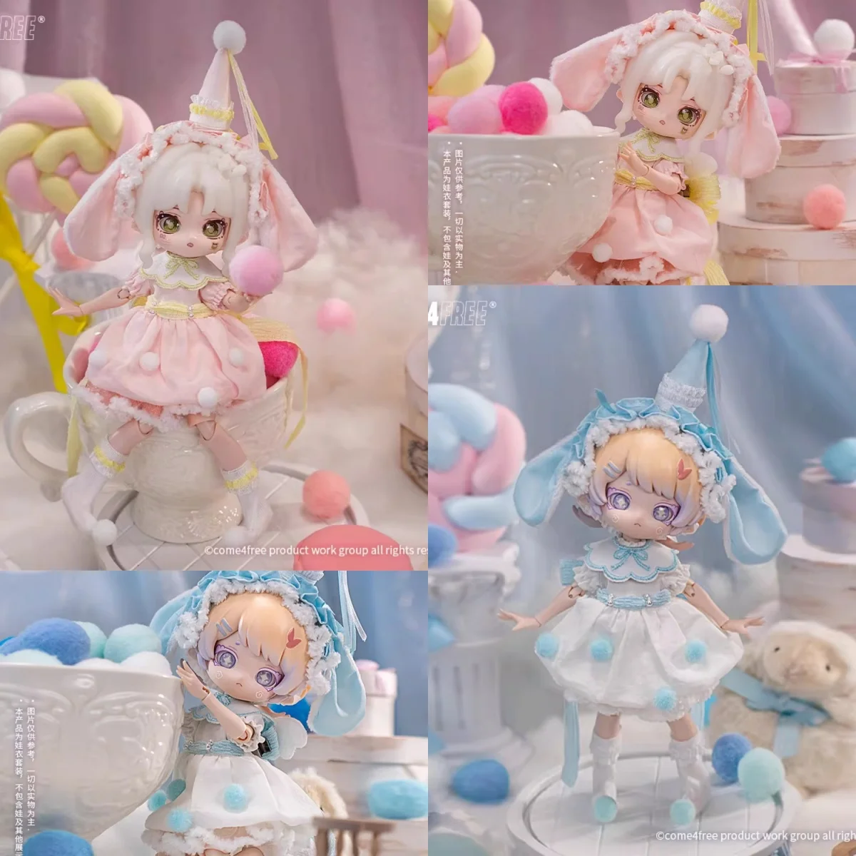 

【No Figure】COME4FREE 1/12 Female Doll's Clothing Accessories Fairy Tale Town Series Pink Blue Dress Suit Fit OB11 GSC Figure
