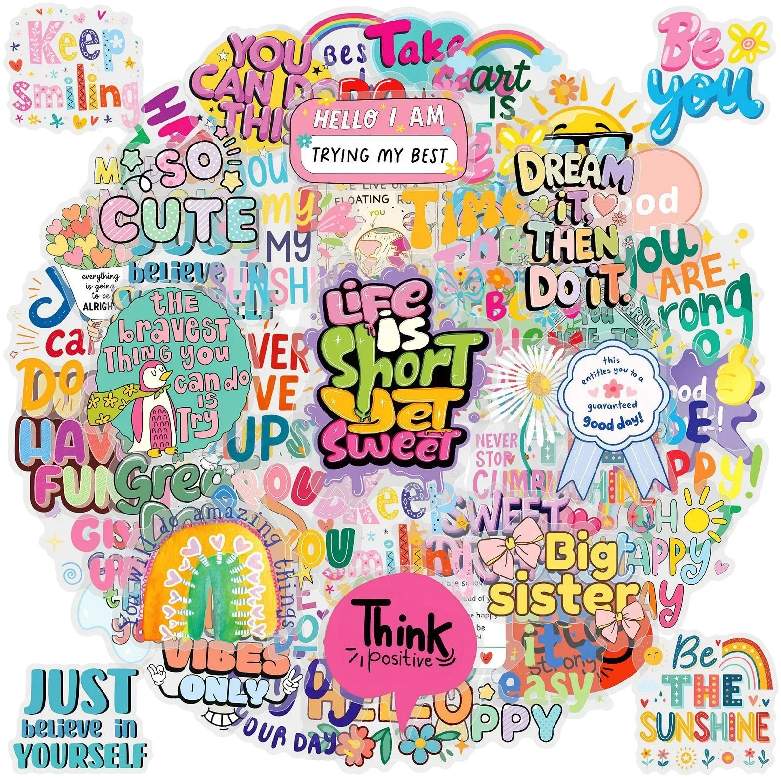 50 Stück Lustige Bunte Transparente Motivierende Wort-Aufkleber Ins-Sticker DIY Handyhüllen Laptop Koffer Geschenk-Aufkleber – Detail 5