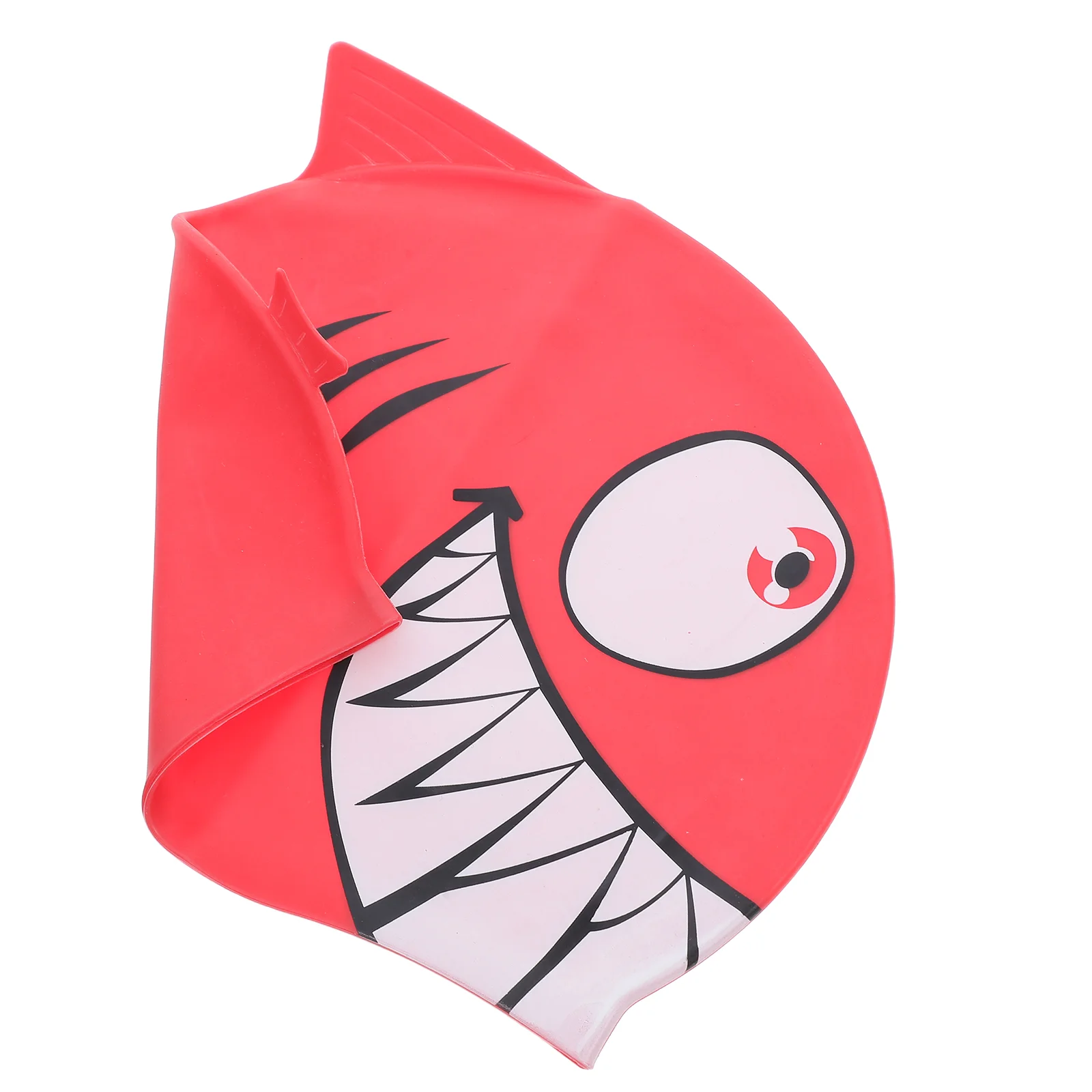 Kid Children's Elastic Silicone Fish Shaped Swimming Cartoon Shark Shaped Waterproof Swimming Hat (Shark, Red)