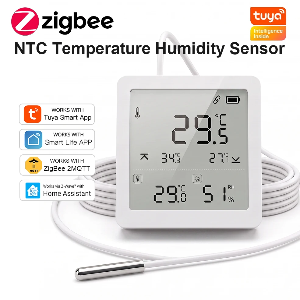 Smart Home Zigbee 3.0 - Tuya Zigbee 3.0 温度湿度センサー 外部NTCプローブ付き スマートデジタル