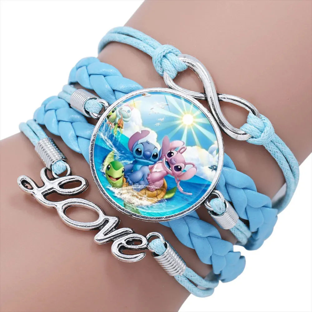 Disney Lilo & Stitch Cartoon Bracelet Anime Figure Stitch Cute Leather Wristand Accessories Girls Toys Bracelet Jewelry Gifts