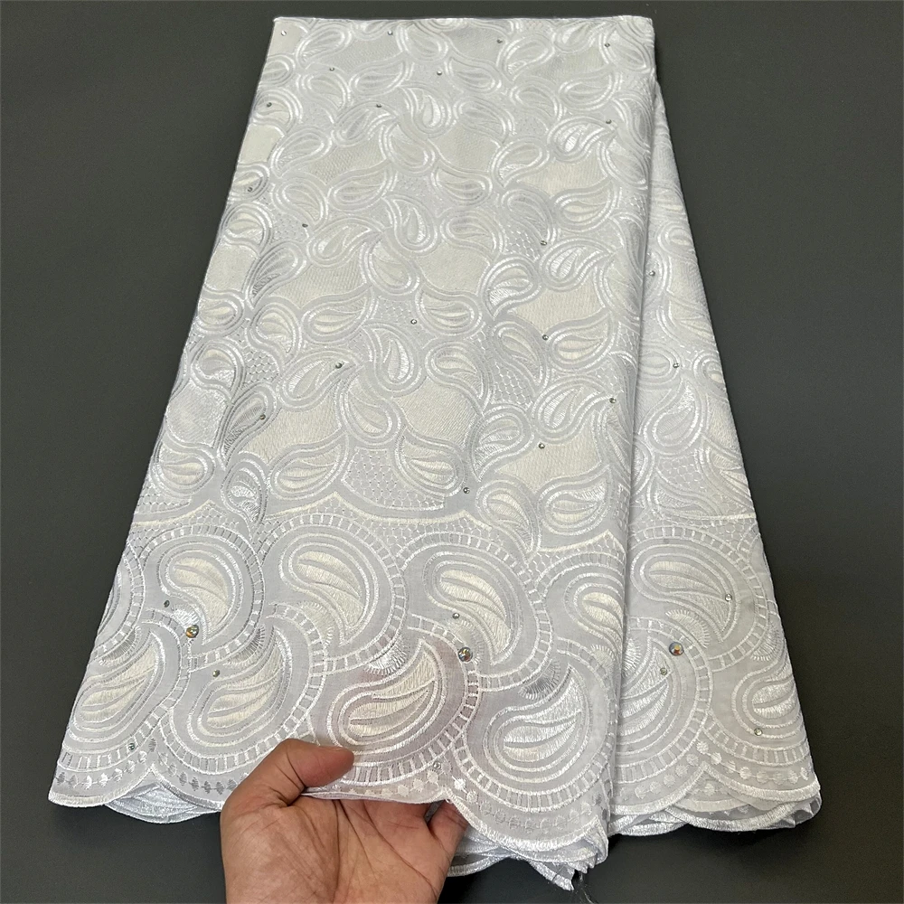 2024High Quality Nigerian African Tulle Cotton Embroidery Party Lace Fabric Wedding Dress Damask Guipure Sequins 5Yard Hz1279