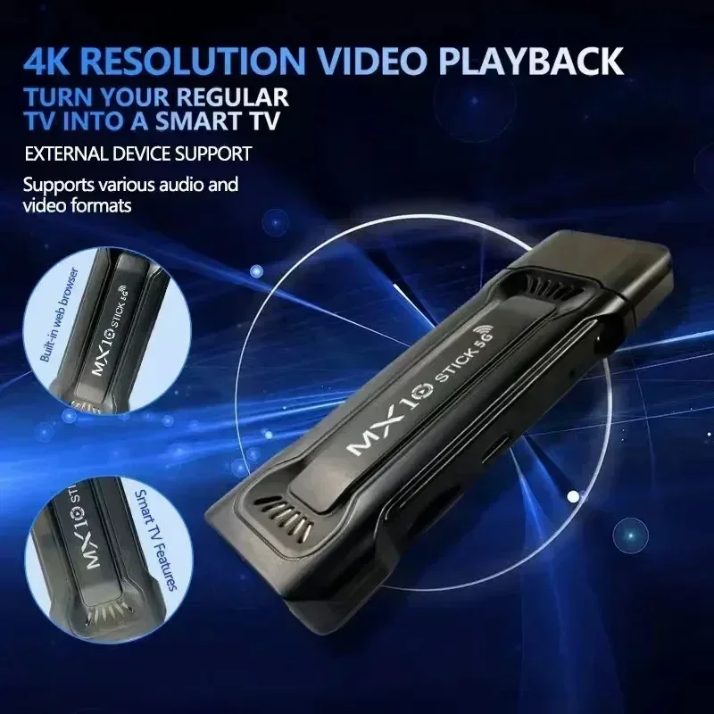 Atacado mx10 tv stick rk3228a hdr iptv 4k smart tv dongle duplo wifi 1gb 8gb 4 núcleo 64bit android tv box com controle remoto