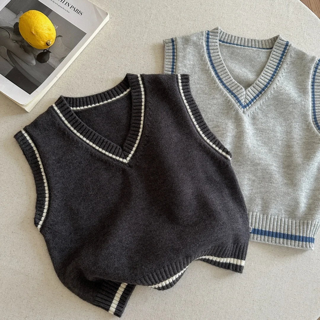 

Boys' Cotton Sweater, Vest, Spring and Autumn Clothing Knitted Sweater, School Style Children's Knitted Vest