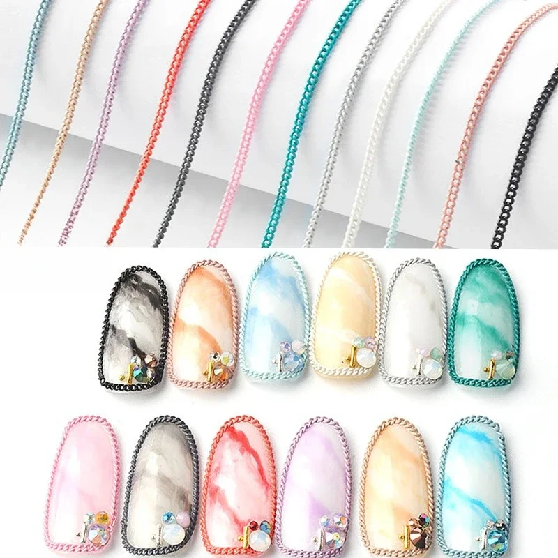 1Set New Nail Chain Decorations, 6-color metallic chains, popular Japanese & Korean nail accessories for gel polish decoration