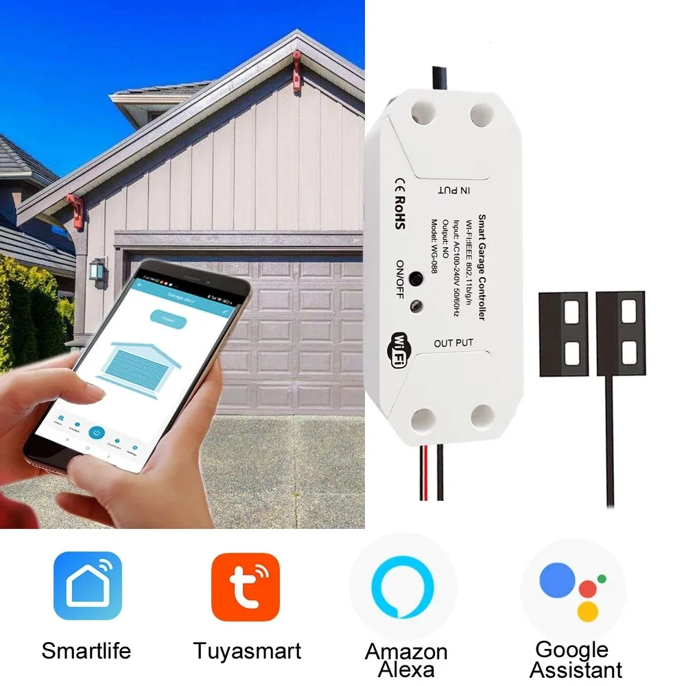 Tuya Smart WIFI 2.4G Garage Door Opener Controller Open & Close by Phone APP No Need Hub Compatible Alexa & Google Home