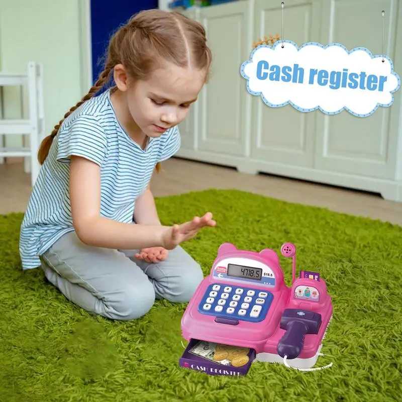 Children's Cash Register Calculator Cash Register Toy Includes Handheld Working Scanner Calculator Microphone Cash Register Toy