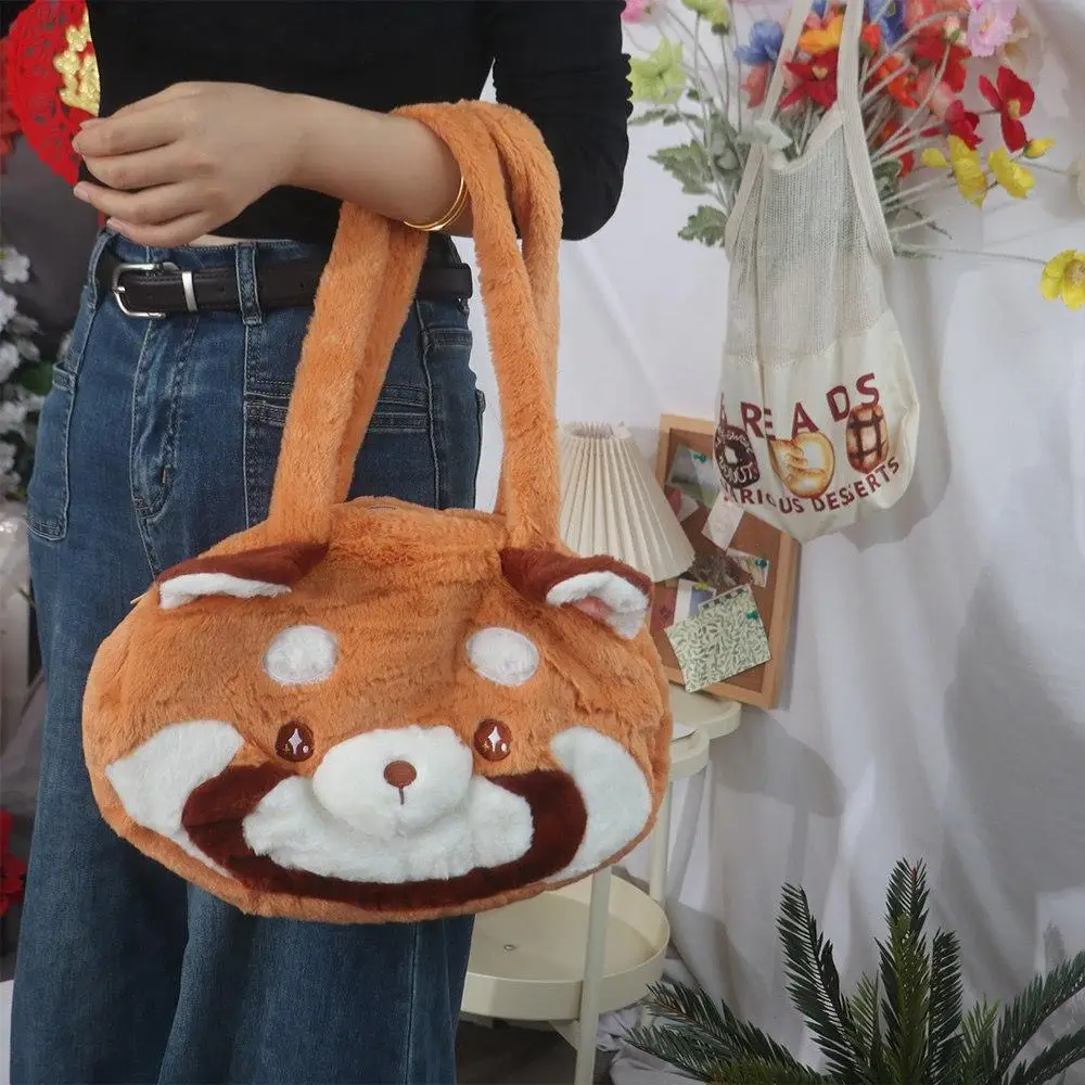 Lovely Large Capacity Red Panda Bag Embroidery Stuffed Animal Shoulder Bag Soft Kawaii Red Panda Handbag School