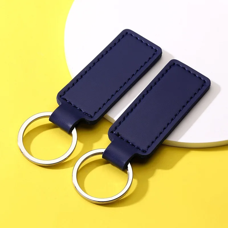 Personalized Logo Solid Color Creative PU Leather Key Chain Ring Custom Name Simple Business Gift Pendant Couple Bag Decoration