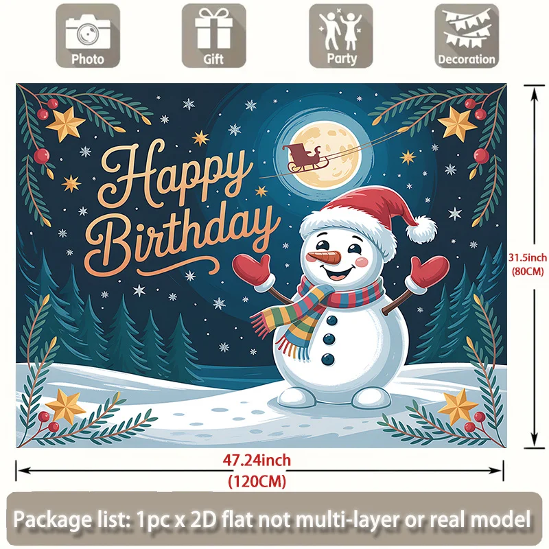 خطة ثنائية الأبعاد، 1 لافتة عيد ميلاد سعيد لرجل الثلج الشتوي - رسالة عيد ميلاد سعيد كبيرة مع تصميم رجل الثلج والزلاجات