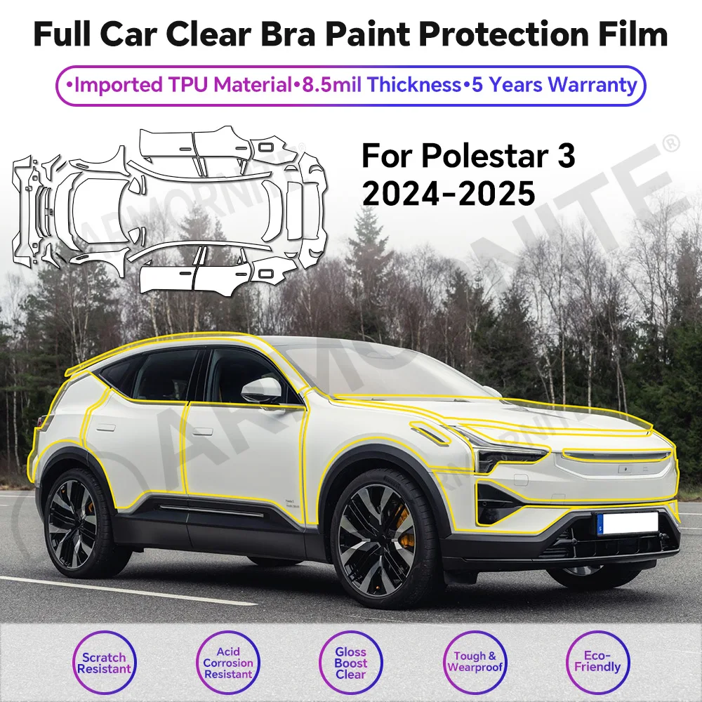 For Polestar 3 2024-2025 TPU PPF Paint Protective Film Precut 8.5Mil Anti Scratch Non-Yellowing UV Waterproof Clear Wrap Film
