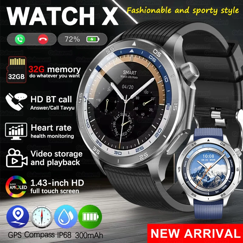 

2025 Новые мужские модные умные часы для спорта на открытом воздухе, GPS, траектория движения, компас, IP68, водонепроницаемые, HD, Bluetooth, умные часы для звонков и здоровья