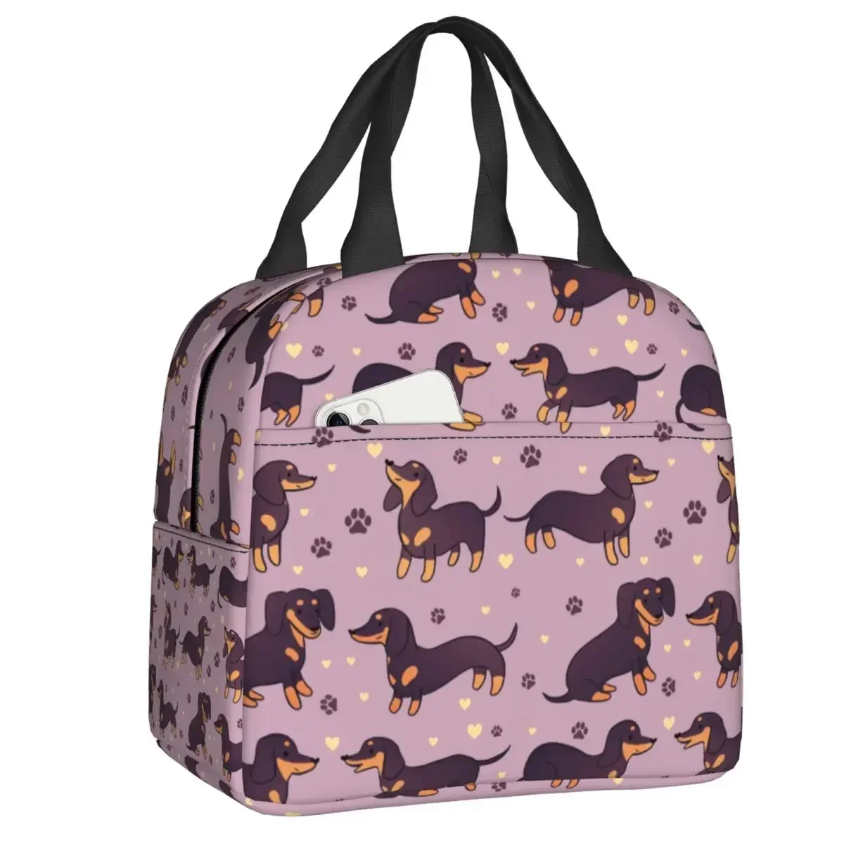 Cartoon Dachshund Dog Pattern Lunch Bag Men Women Thermal Cooler Insulated Lunch Boxes for Kids School Children