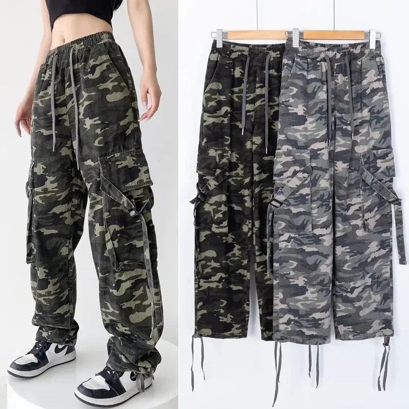 Camouflage Trousers Camouflage Cargo Pants Women Pants Baggy Pants Woman Wide Leg Pant Loose Cargo Pant Drawstring Sweatpants