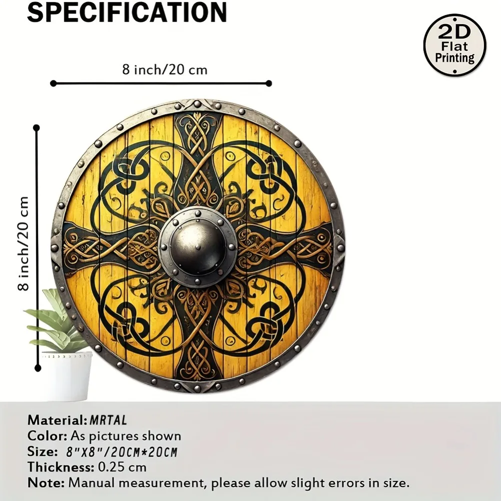 Metal Viking Shield Wall Art 8 Inch Round Metal Plaque Black Gold Celtic Knot