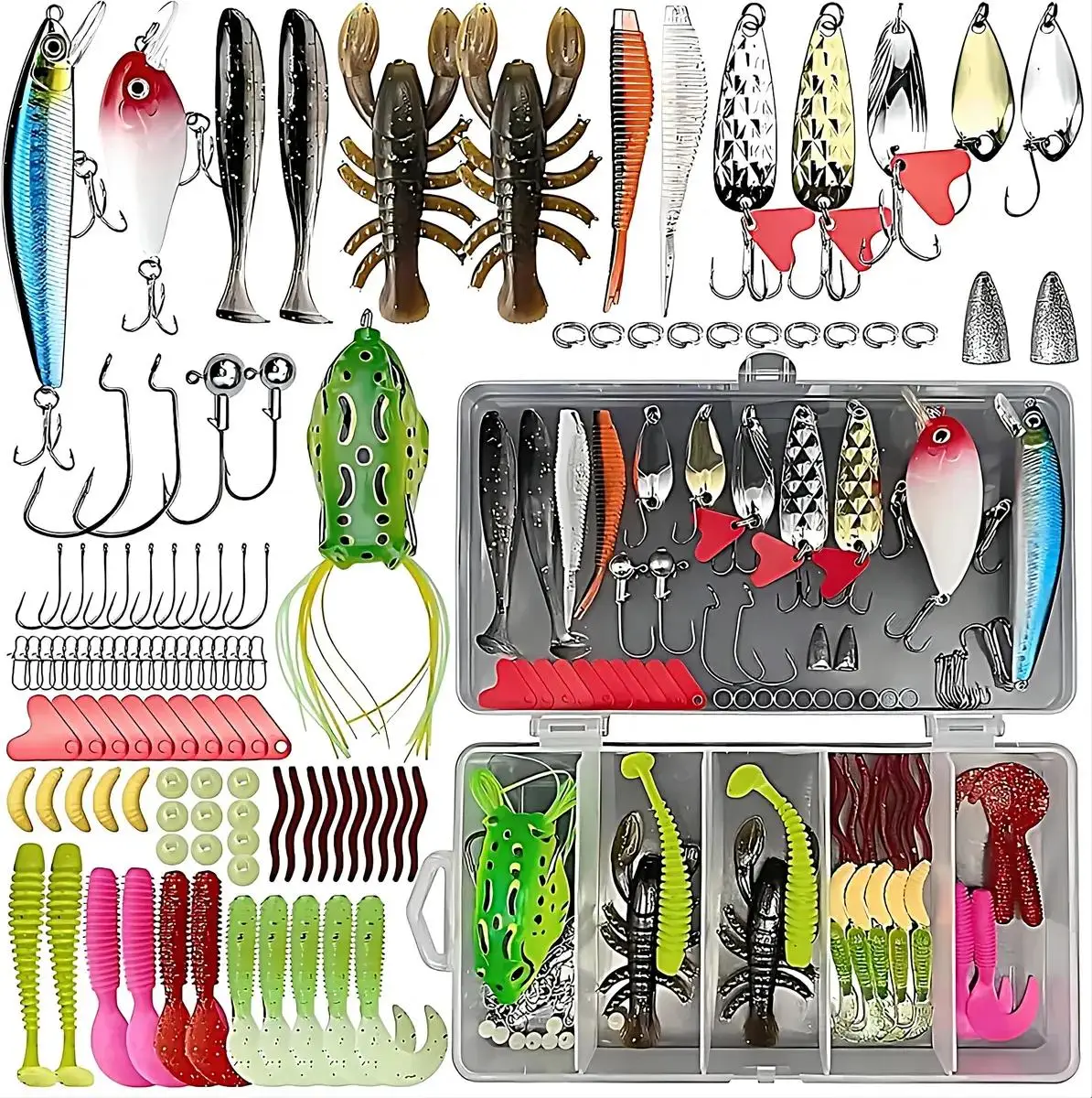 

107pcs Fishing Lure Kit Soft And Hard Bait Set Applicable To All Water Layer Efficient Simulated Lure Set With Box