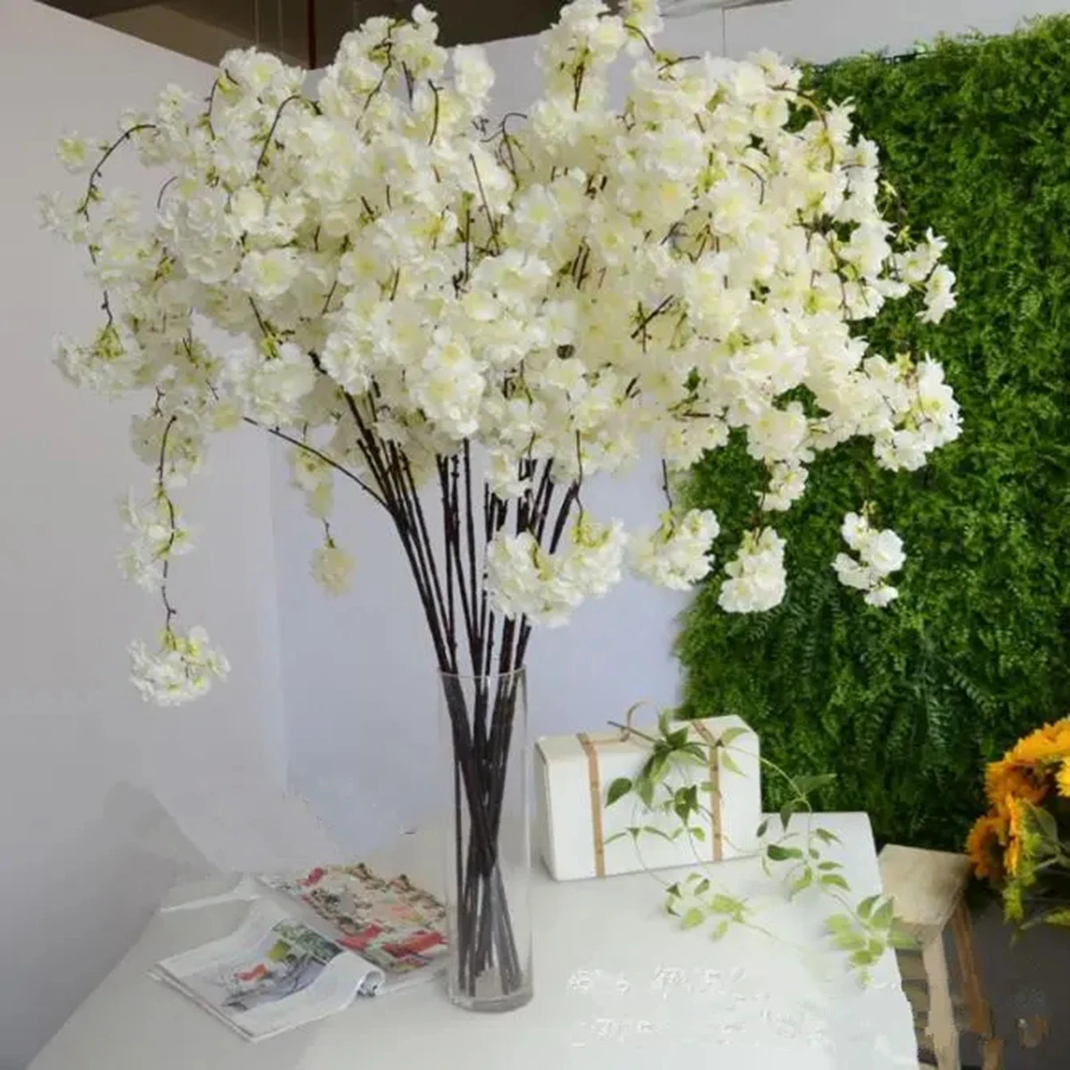 

100pcs） decorative centerpiece flowers white blossom flower artificial hanging cherry blossom branch 2874