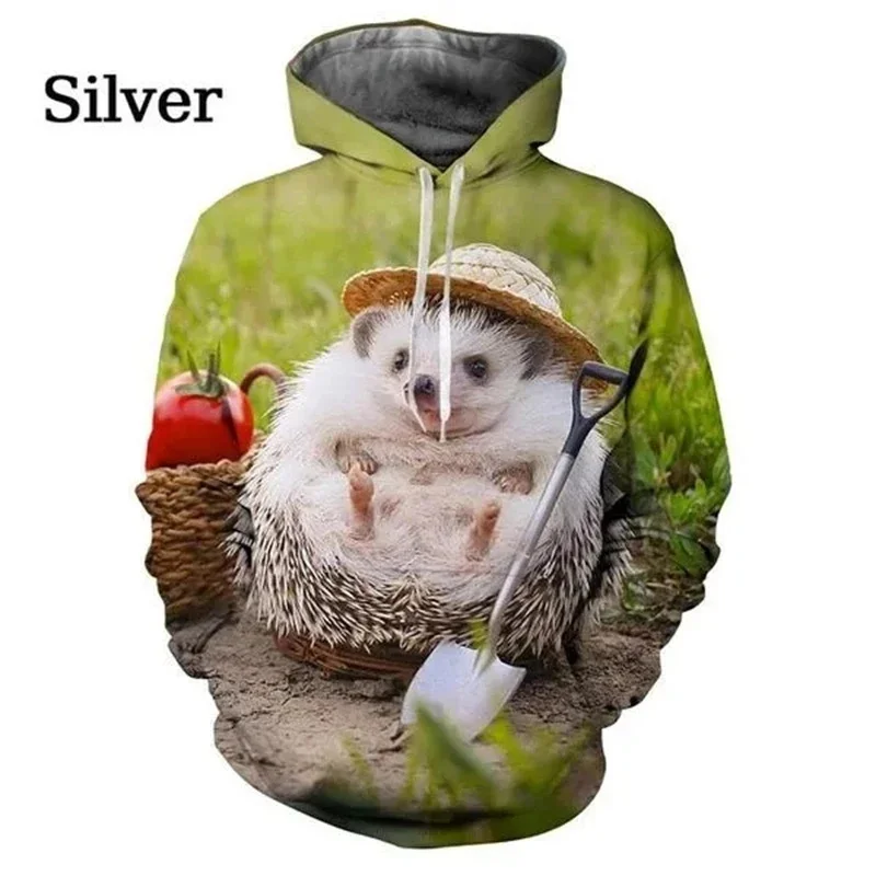 Felpa con cappuccio modello riccio carino primavera autunno Streetwear manica lunga animali 3D felpe con cappuccio stampate moda uomo pullover Casual larghi