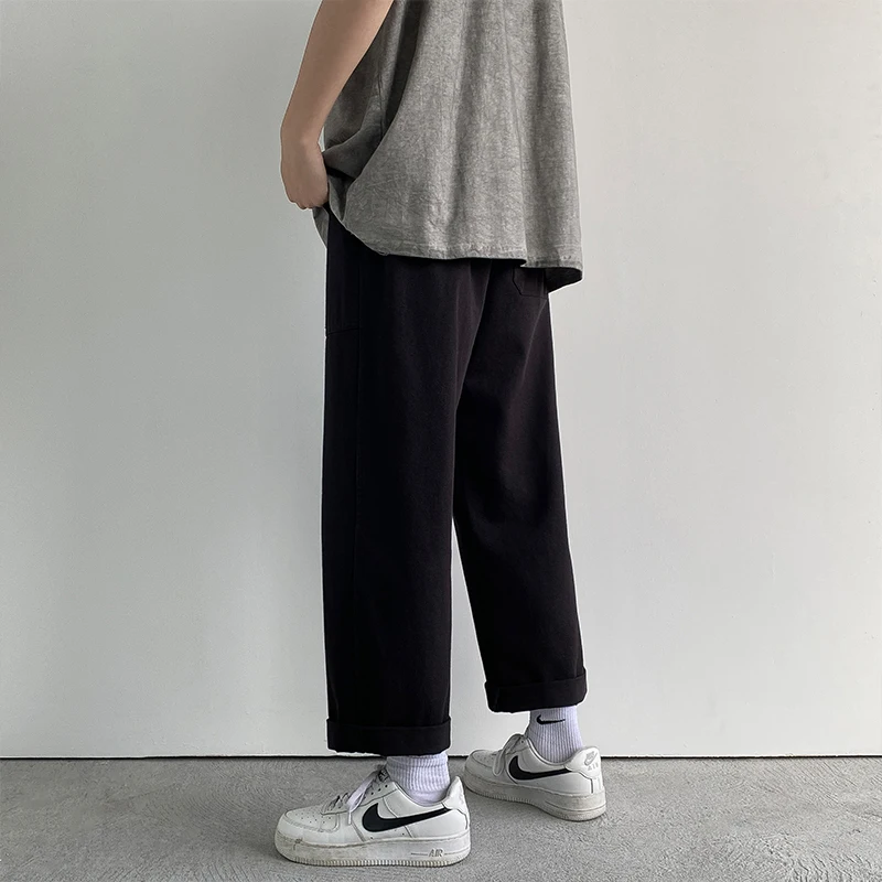 Cotton Casual Pants Men Oversized Wide Leg Pants Men Japanese Streetwear Hip-hop Loose Straight Pants Men Beige Trousers S-2XL