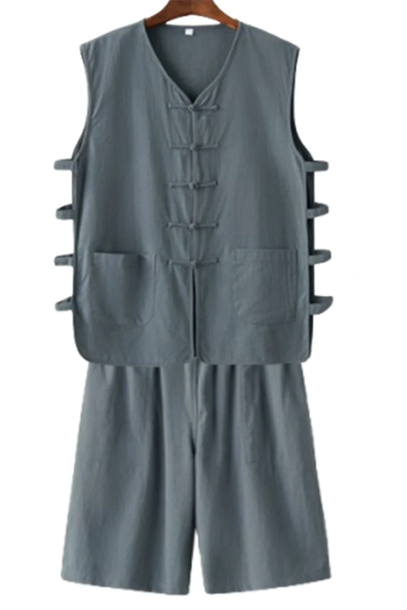 

Beijing Sle Cotton Linen Men's Vest Summer Thin Casual irt V-Ne Single Button Closure Color Youth Faion