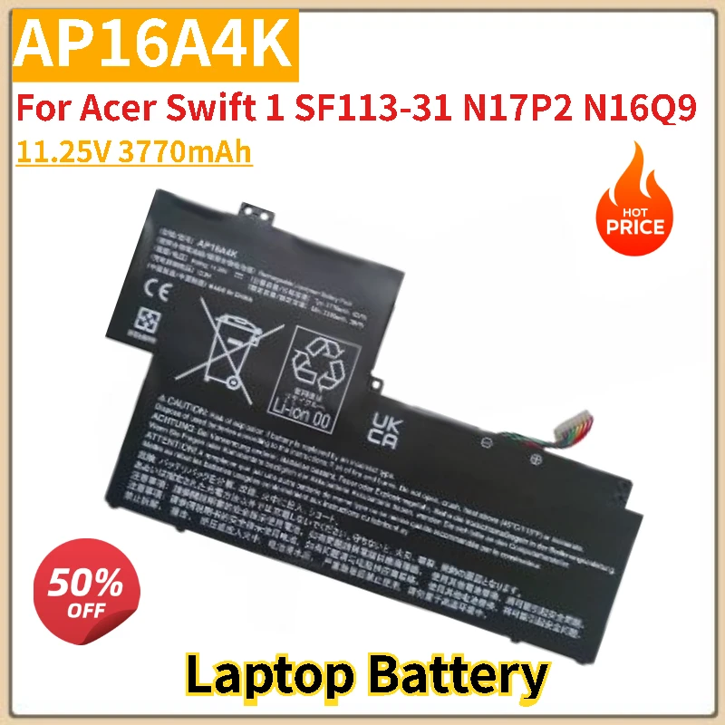 

High Quality AP16A4K Laptop Battery 11.25V 3770mAh For Acer Swift 1 SF113-31 N17P2 N16Q9 Brand New Replacement Battery