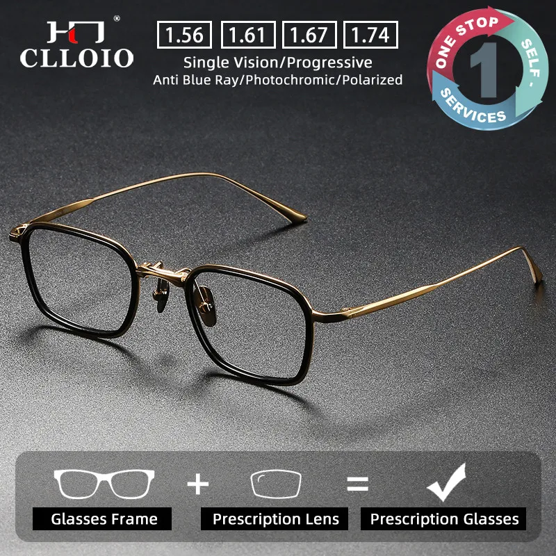

CLLOIO Ultralight Small Frame Prescription Glasses Blue Light Blocking Acetate Frame Titanium Temple Progressive Myopia Eyewear