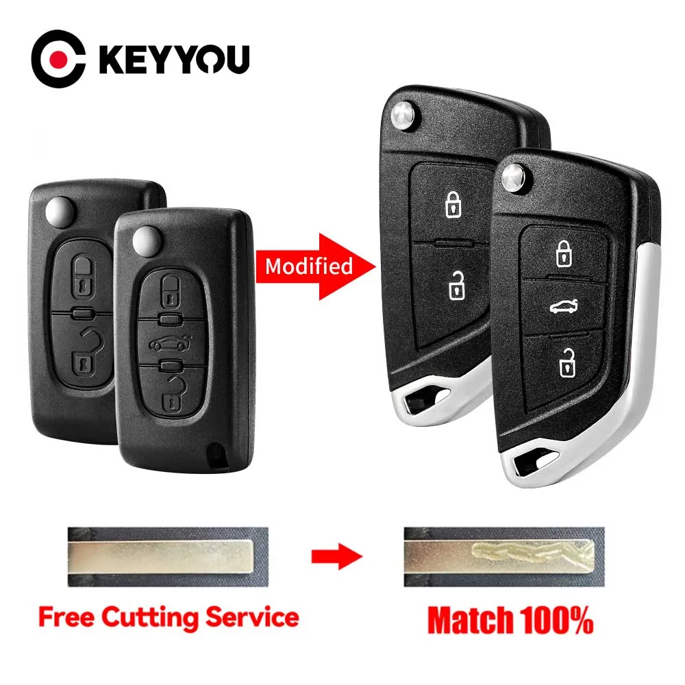

KEYYOU With Cutting Service Modified Car Key For Citroen С2 C4 С3 С5 For Peugeot 207 307 407 306 308 408 Partner CE0523 CE0536