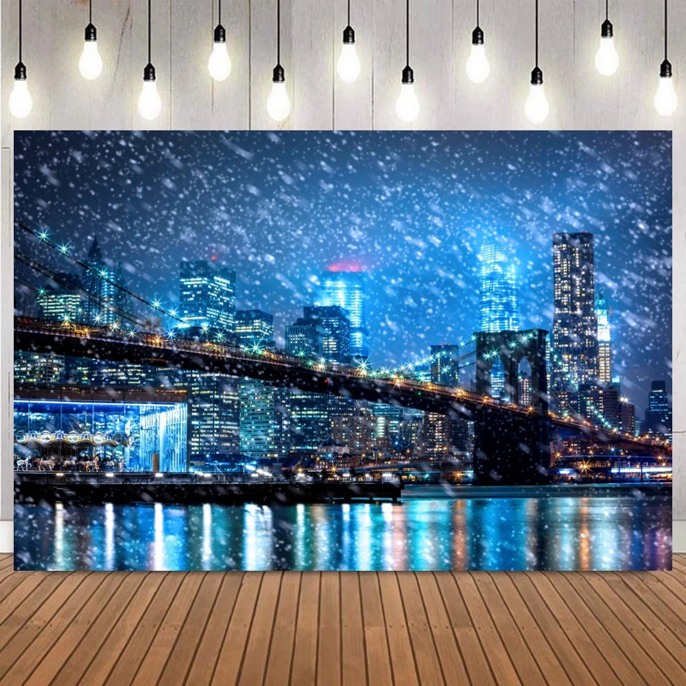 Modern Skyline City Buildings Photography Background Suburb Riverside Light Night Scenic Portrait Home Decor Photo Backdrop