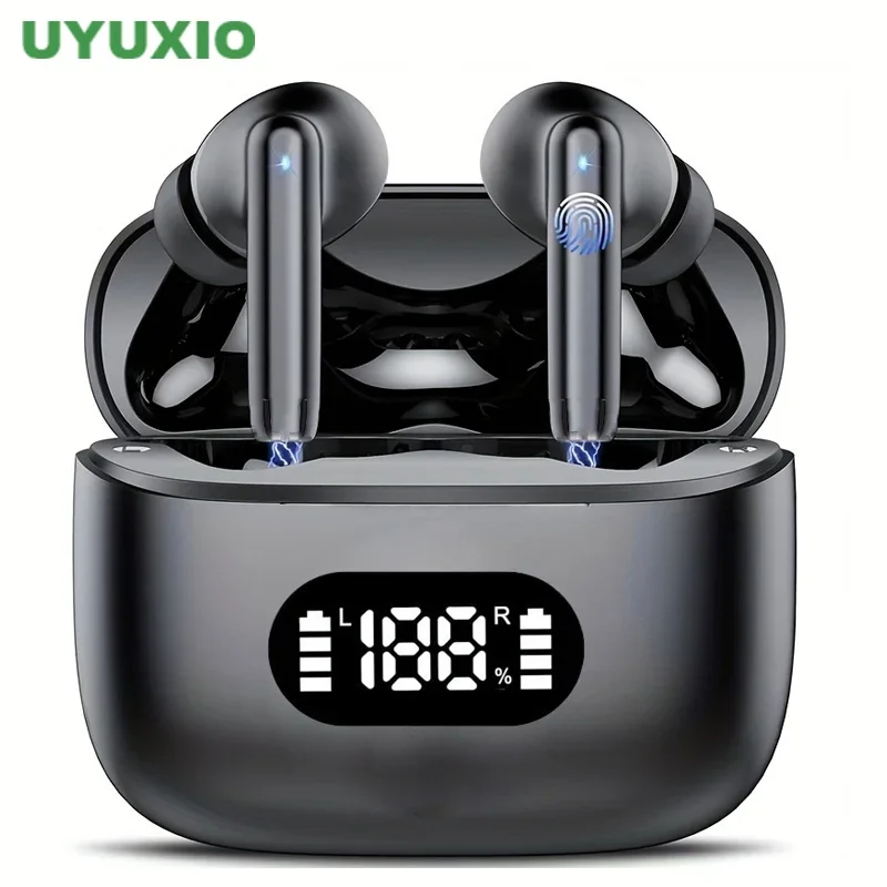 UYUXIO Wireless Earphone 40dB Noise Cancelling Bluetooth 5.3 Headphone ENC with LED Display HD TWS Earbuds Transparency Mode