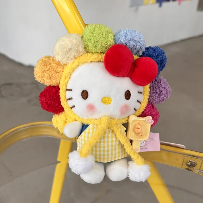 귀여운 만화 카와이 해바라기 머리 커버 헬로키티 봉제 인형 열쇠고리 가방 펜던트 장난감 선물