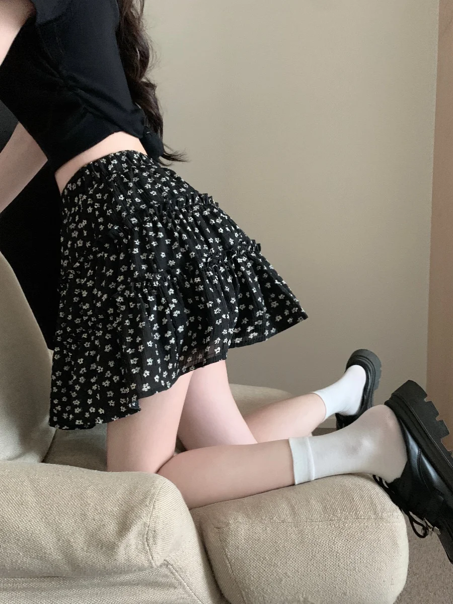 Übergröße Blumenmuster Chiffon-Rock für Damen, Sommer-Neuheit, A-Linien-Rock mit Hoher Taille im Koreanischen Stil