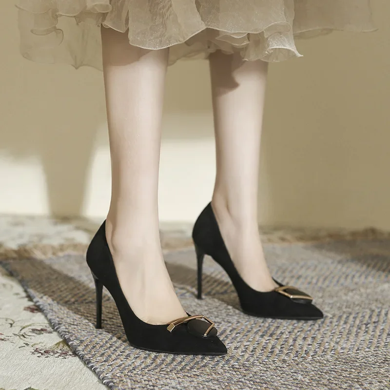 Small Size 31-43 Women's Shoes Stiletto Heel Pointed Suede High Heels Black Pumps
