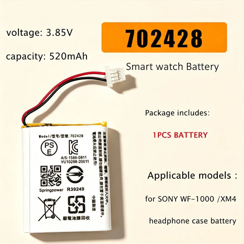 For SONY WF-1000XM4 SP702428 Battery 3.85V 520mAh Bluetooth Headset Charging Case Rechargeable Batteries