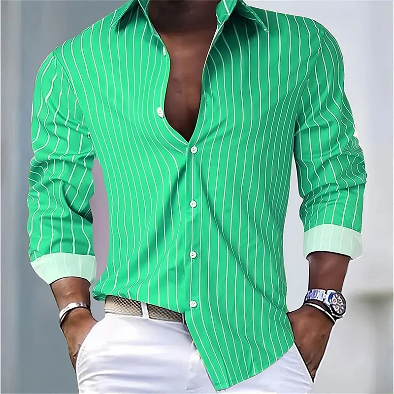 Camisa a rayas para hombre, ropa informal transpirable de manga larga, suave y cómoda, diseño de gran tamaño, 10 colores