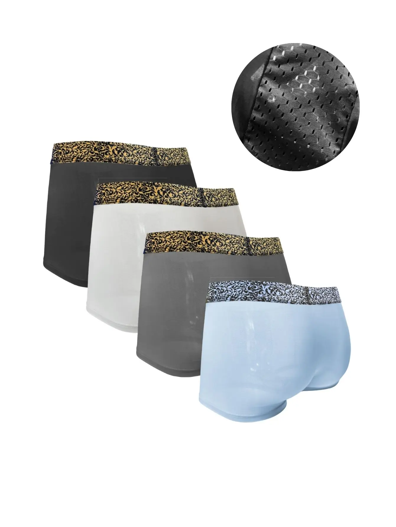 3Pcs random color shipping ice silk quick drying mesh patch breathable men's underwear, boxing shorts, random printing