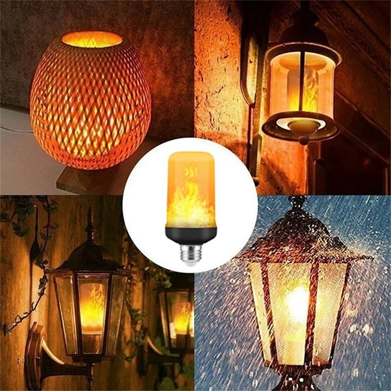 LED炎効果電球、点滅光、家庭用ガーデンランプ、ハロウィーンの装飾、クリスマスライト、4モード